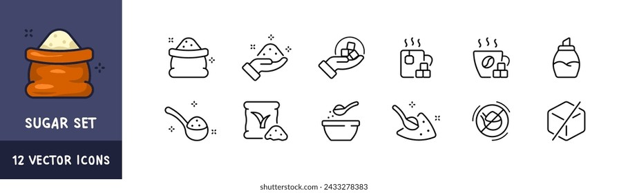 Sugar icon set. Linear style. Vector icons