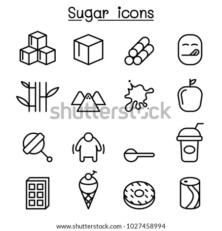 Sugar icon set in thin line style 商業照片 © 
