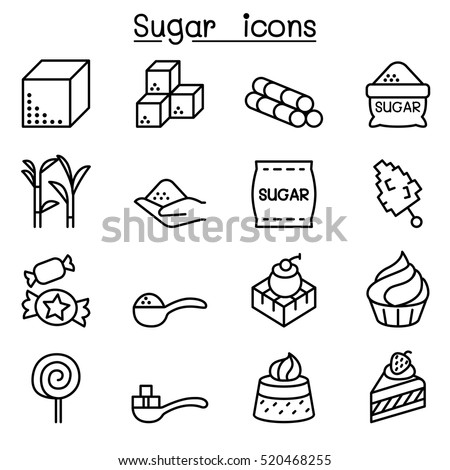 Sugar icon set in thin line style 商業照片 © 