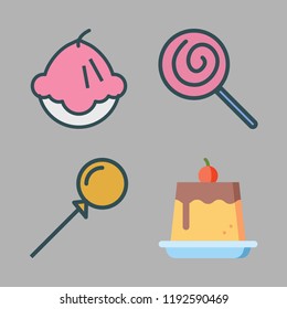 sugar icon set. vector set about pudding, lollipop and muffin icons set.