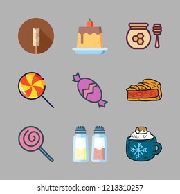 sugar icon set. vector set about candy, pudding, chocolate and cereal icons set.