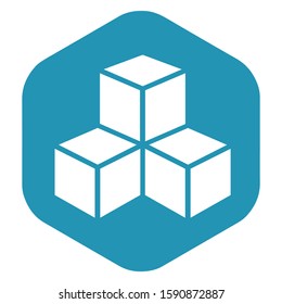 Sugar icon. Three pieces in the shape of a cube of refined sugar, stacked pyramid. A food product to give sweetness to drinks and dishes. Vector illustration in simple flat style isolated.