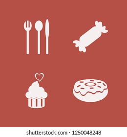 sugar icon. sugar vector icons set candy, doughnut, folk spoon knife and cupcake heart