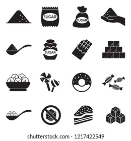Sugar Icons. Black Flat Design. Vector Illustration. 