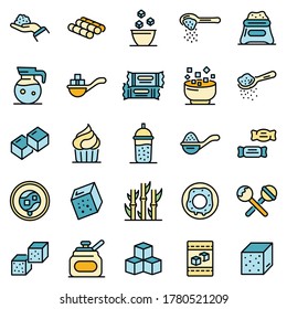 Sugar icons set. Outline set of sugar vector icons thin line color flat on white