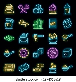 Sugar icons set. Outline set of sugar vector icons neon color on black