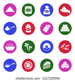 Sugar Icons. White Flat Design In Circle. Vector Illustration. 