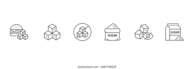 Sugar line Editable Icons set. Sugar and salt line icons set. Set of no sugar, sugarcane, beet, cube, dessert. Vector illustration.