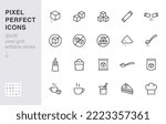 Sugar line icon set. Sweetener, powder, glucose, pouch, sachet, soluble, pack, coffee minimal vector illustration. Simple outline sign for sweet ingredients. 30x30 Pixel Perfect, Editable Stroke