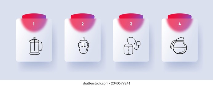 Icono de línea de azúcar. Té, hervidor, café, frigorífico, limón, bolsa, pu-erh, dahongpao. Estilo de glasmorfismo. Icono de línea de vector