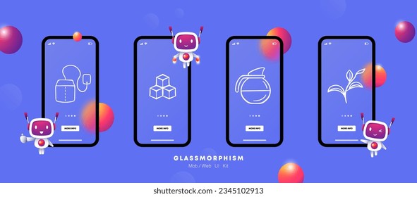 Sugar line icon. Tea, kettle, coffee, latte, cup, cane, ice, drink. Glassmorphism. UI phone app screens. Vector line icon for Business