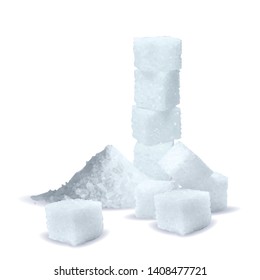 Sugar low poly. Sweet, nutritious, tasty sugar. Refined sugar vector. Refined sugar in triangulation technique. Vector illustration.