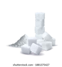 Sugar low poly. Sweet, nutritious, tasty sugar. Refined sugar vector. Refined sugar in triangulation technique. Vector illustration.
