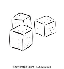 Sugar lumps. Vector sketch drawn with a line. Sweetness for tea.