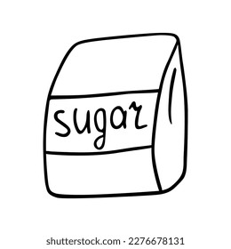 Doodle der Zuckerpackung, Nährstoff kochen. Handgezeichnet nährstoffreicher süßer Teezusatz, kalorienreich, ungesunde Ernährung. Skizze, Minimalismus, Linienkunst. Einzeln. Vektorgrafik