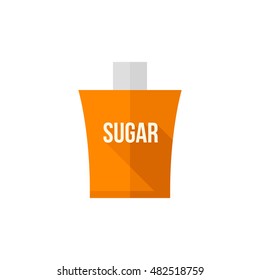 Sugar packaging icon with cross sign in flat color style.