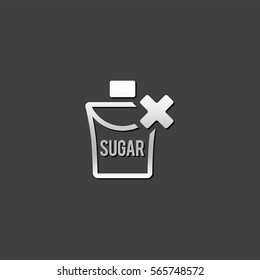 Sugar packaging icon with cross sign in metallic grey color style.