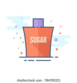 Sugar packaging icon with cross sign in outlined flat color style. Vector illustration.