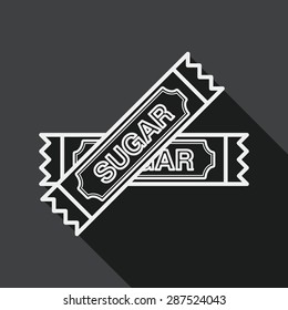 Sugar Packet Flat Icon With Long Shadow, Line Icon