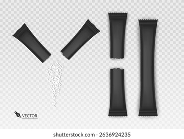 Sugar Packets with Pouring Sugar on Transparent Background