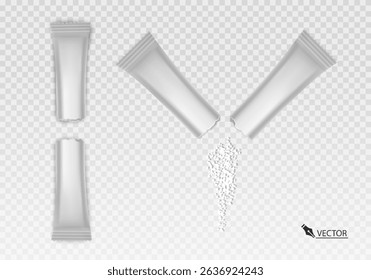Sugar Packets with Pouring Sugar on Transparent Background