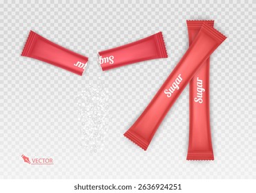 Sugar Packets with Pouring Sugar on Transparent Background