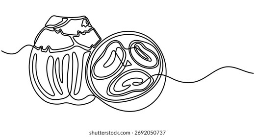 sugar palm continuous one line drawing, Sugar palm Fruit outline vector isolated on white background. 