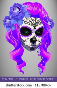 Sugar pink skull girl face day of the dead