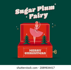 sugar plum fairy musical box design template vector, illustration