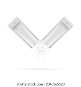 Sugar pour powder stick broken packet falling. Sugar bag package icon vector mockup