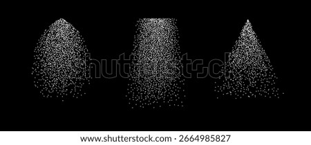 Sugar powder falling texture set. White salt falling down. Flour or baking powder sprinkling