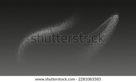 Sugar powder splash, flying salt, baking flour top view. White powder isolated on a transparent background. Vector illustration.