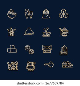 Sugar production, growing and processing. Linear icons