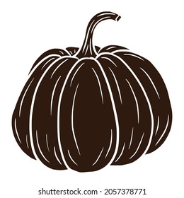 Sugar Pumpkin Silhouette. Autumn Food Illustration. Ripe squash shadow. Element for autumn decorative design, halloween invitation, harvest, sticker, print, logo, menu, recipe.