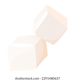 Forma cuadrada de cubos refinados de azúcar, formación de glucosa dulce al estilo de las caricaturas aisladas sobre fondo blanco.