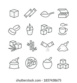 Iconos relacionados con el azúcar: conjunto de iconos de vector delgado, kit blanco y negro