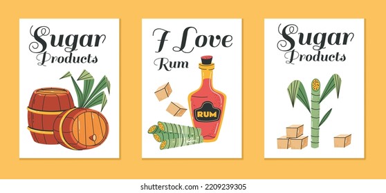 Sugar rum cane alcohol drink card cover isolated set. Vector graphic design element illustration