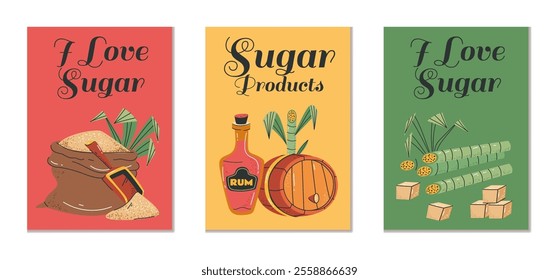 Sugar rum cane alcohol drink card cover isolated set. Vector graphic design element illustration