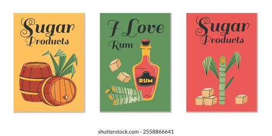 Sugar rum cane alcohol drink card cover isolated set. Vector graphic design element illustration