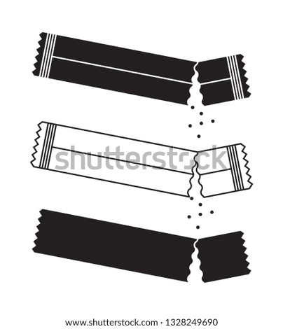 Sugar sachet icon or container icons with salt and paper isolated on white background. Disposable packaging stick with creamer or medicine sachets collection vector illustration
