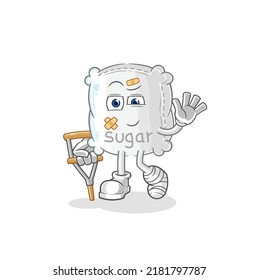 the sugar sack sick with limping stick. cartoon mascot vector