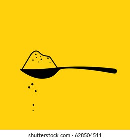 Sugar or salt in tea spoon. Bulk ingredient. Pour. Menu concept. Vector illustration in flat design.