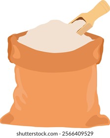 Sugar with scoop in sack bag.