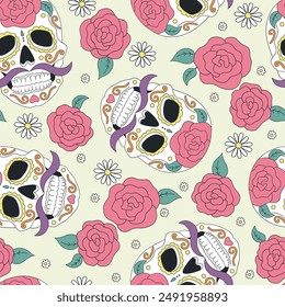 Sugar scull vector seamless pattern. Day of the Dead background