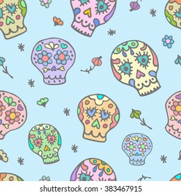 Sugar sculls  doodle cute seamless pattern. Background, texture textile