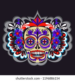 Sugar skeleton with flowers and Mexico ornaments poster