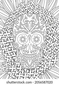 Sugar skull. A4 printable coloring book page.