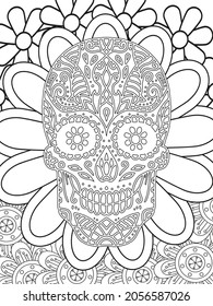 Sugar skull. A4 printable coloring book page.
