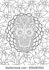 Sugar skull. A4 printable coloring book page.