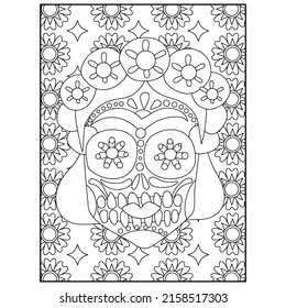 Sugar Skull Adult Coloring Pages For Kdp svg